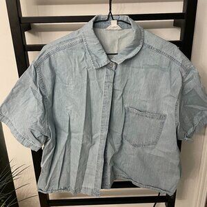 Nicole Miller New York Chambray Button-Up Shirt | Size L